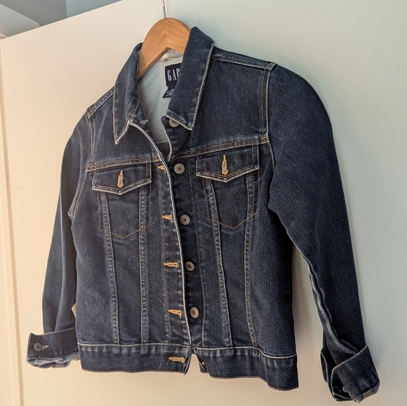 Gap Youth Denim Jean Jacket Size 10 Large Dark Wash - Picture 4 of 5